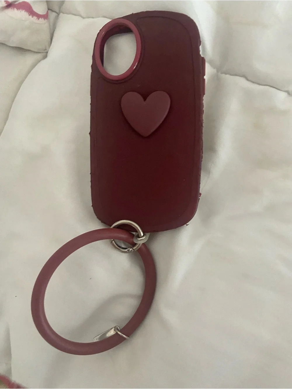 Silicone Heart Keyring Phone Case - Burgundy